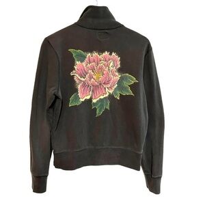 Y2K lucky brand L sweatshirt track jacket zip flower graphic boho indie tattoo